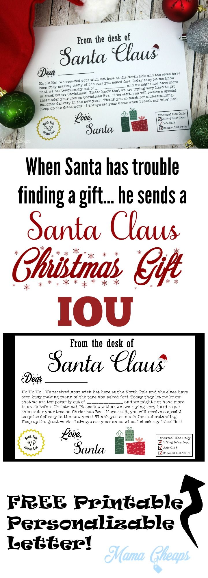 FREE Santa Claus Christmas Present IOU Printable Letter - Mama Cheaps®