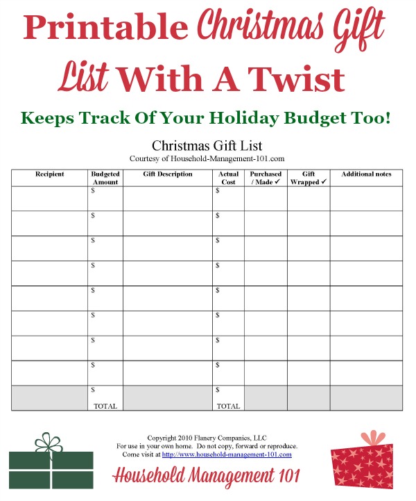 Christmas Gift List Printable: Use It To Help Create Your ...