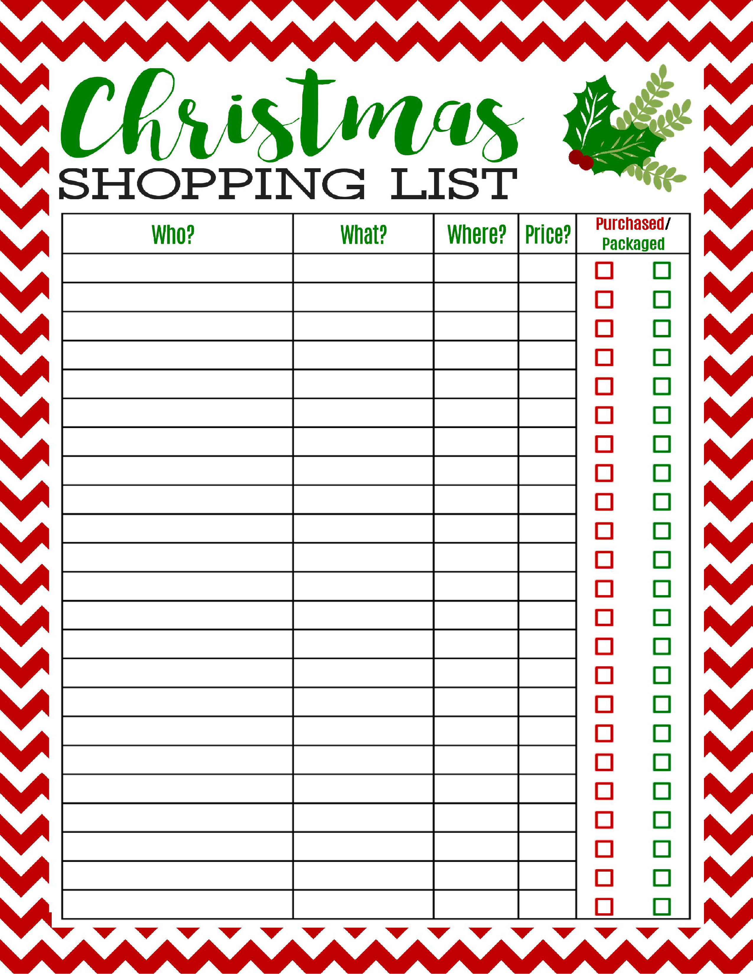 Freebie Printable Christmas Shopping List - Mom 4 Real