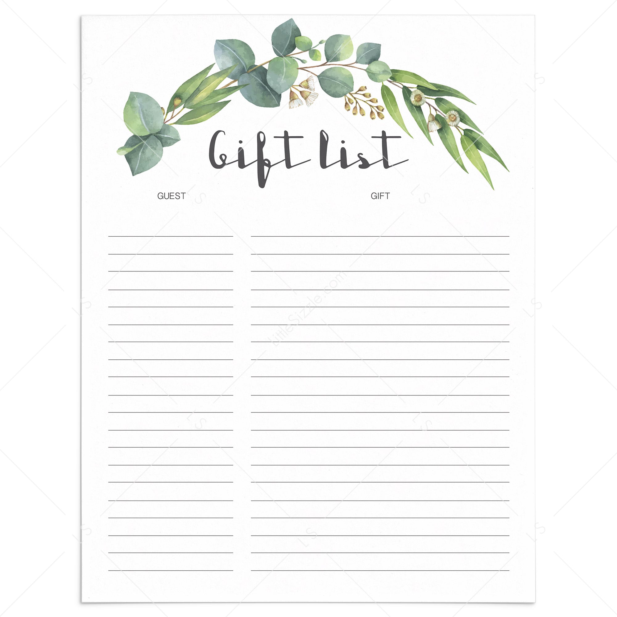 Botanical gift tracker printable | Instant download PDF and JPG files