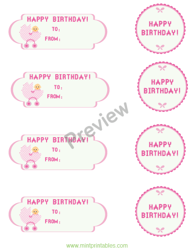 Printable Gift Tags for a Baby Girls First Birthday