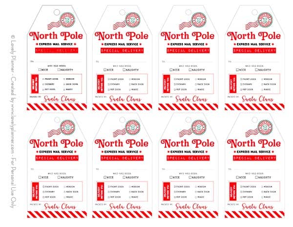 Free Printable North Pole Gift Tags / Santa Gift Tags - Lovely Planner
