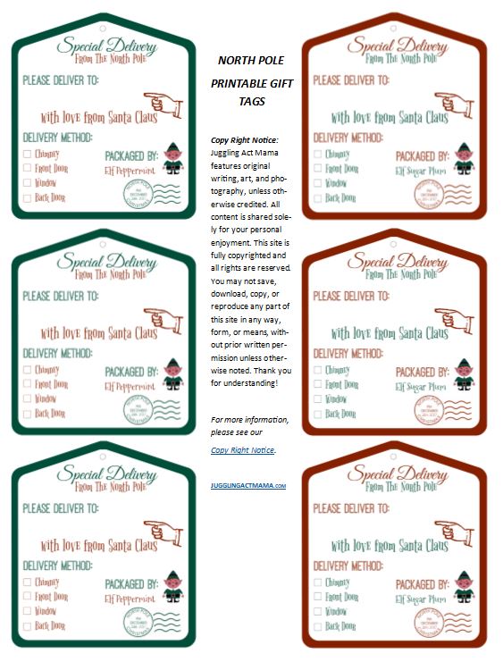 North Pole Printable Gift Tags - Juggling Act Mama