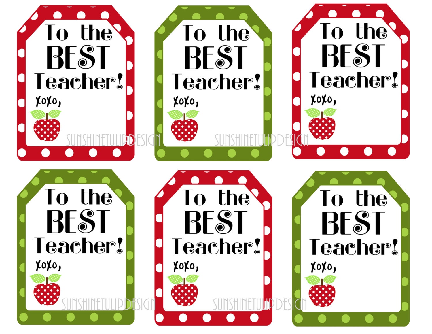 Printable Teacher Appreciation Gift Tags by SUNSHINETULIPDESIGN