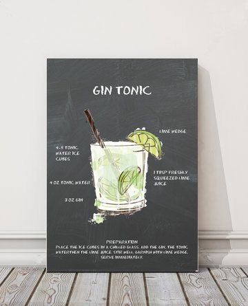 Cocktail Recipe Print, Printable Art, Gin and Tonic Recipe, Gin ...