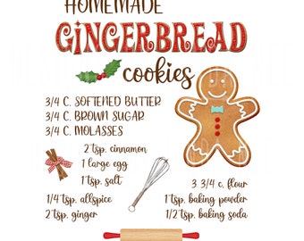 Gingerbread Cookies Recipe PNG, Sublimation Wall Art, Digital ...