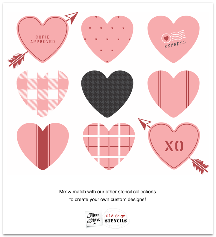 Mini Hearts Pattern stencil - Funky Junks Old Sign Stencils