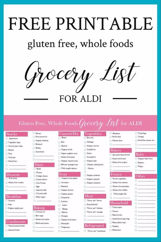 FREE Printable Gluten-Free, Whole Foods Grocery List for Aldi