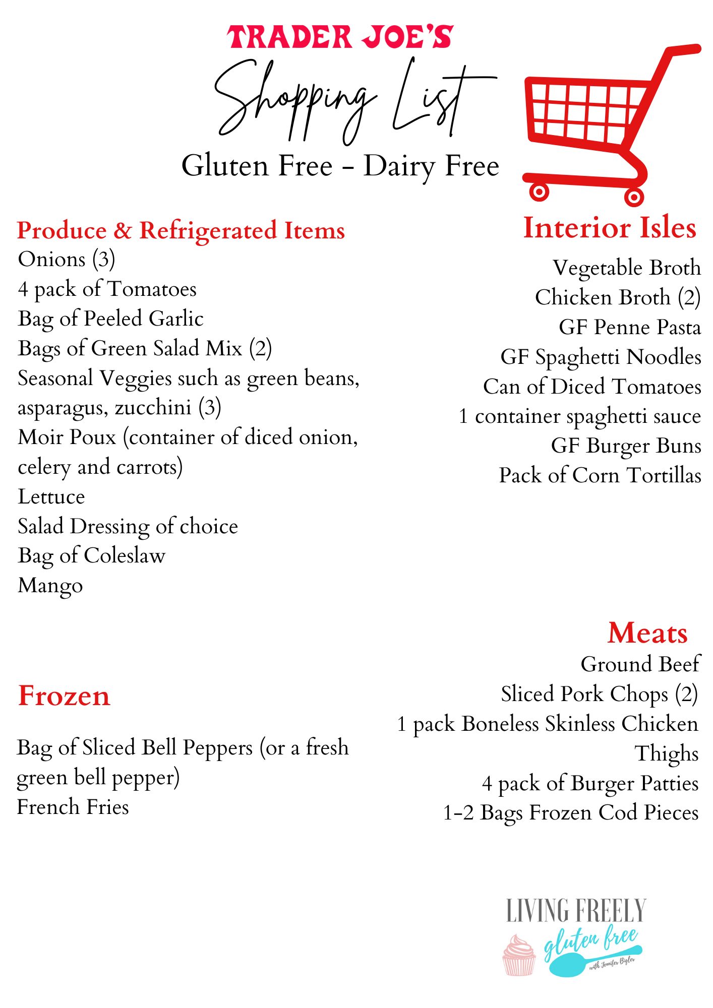 Dairy Free Trader Joes Meal Plan (Gluten-Free) - Worksheets Library for List Of Gluten Free Foods Printable