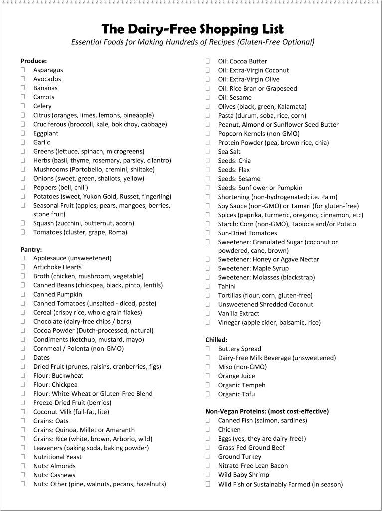 printable gluten free grocery list