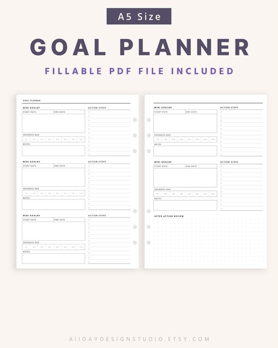 A5 Printable Goal Planner Template, Organizer Pages, Goal Tracker ...