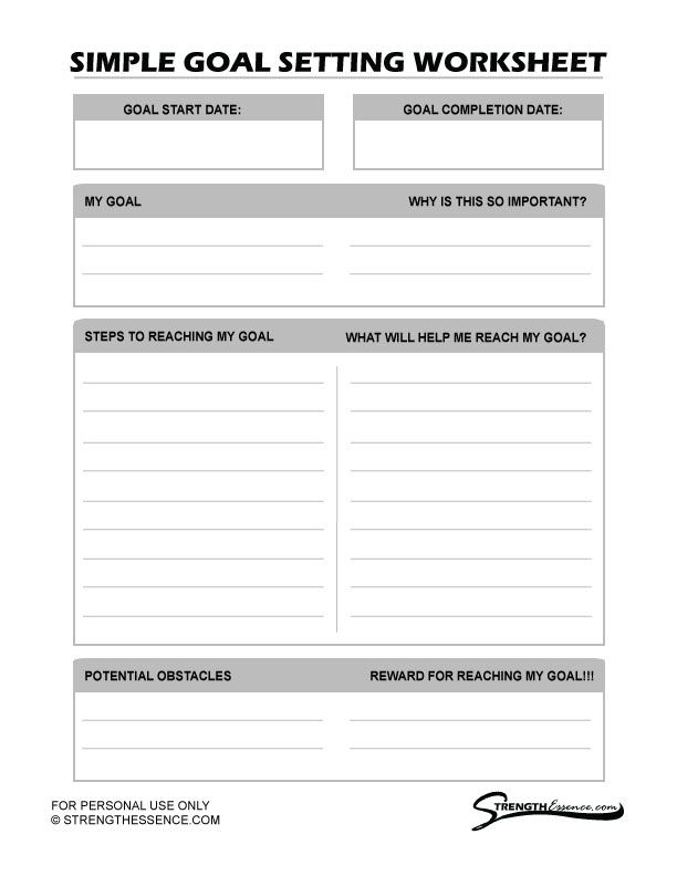 FREE 2024 Simple GOAL SETTING WORKSHEET PDF - Strength Essence