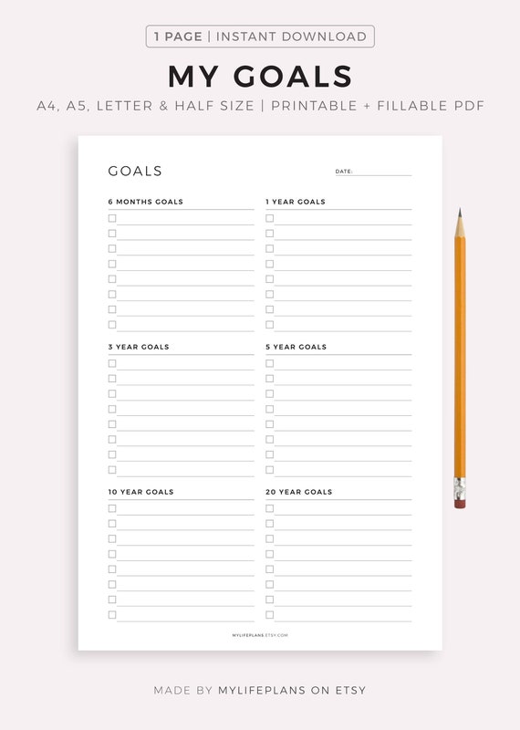Goal Planner Printable, Goal Setting Planner, A4/a5/letter/half ...