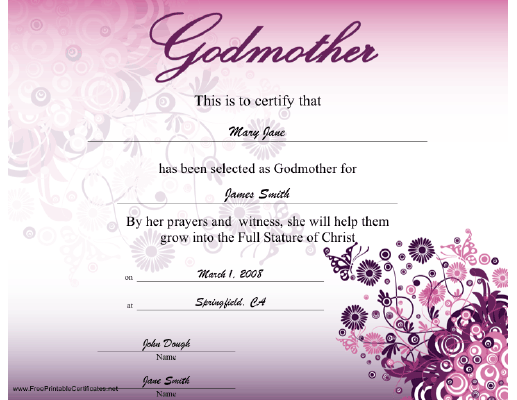 printable godmother certificates