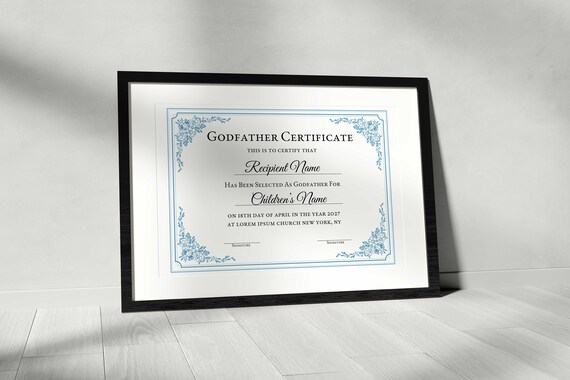 Godmother Certificate Template, Editable Godfather Certificate ...