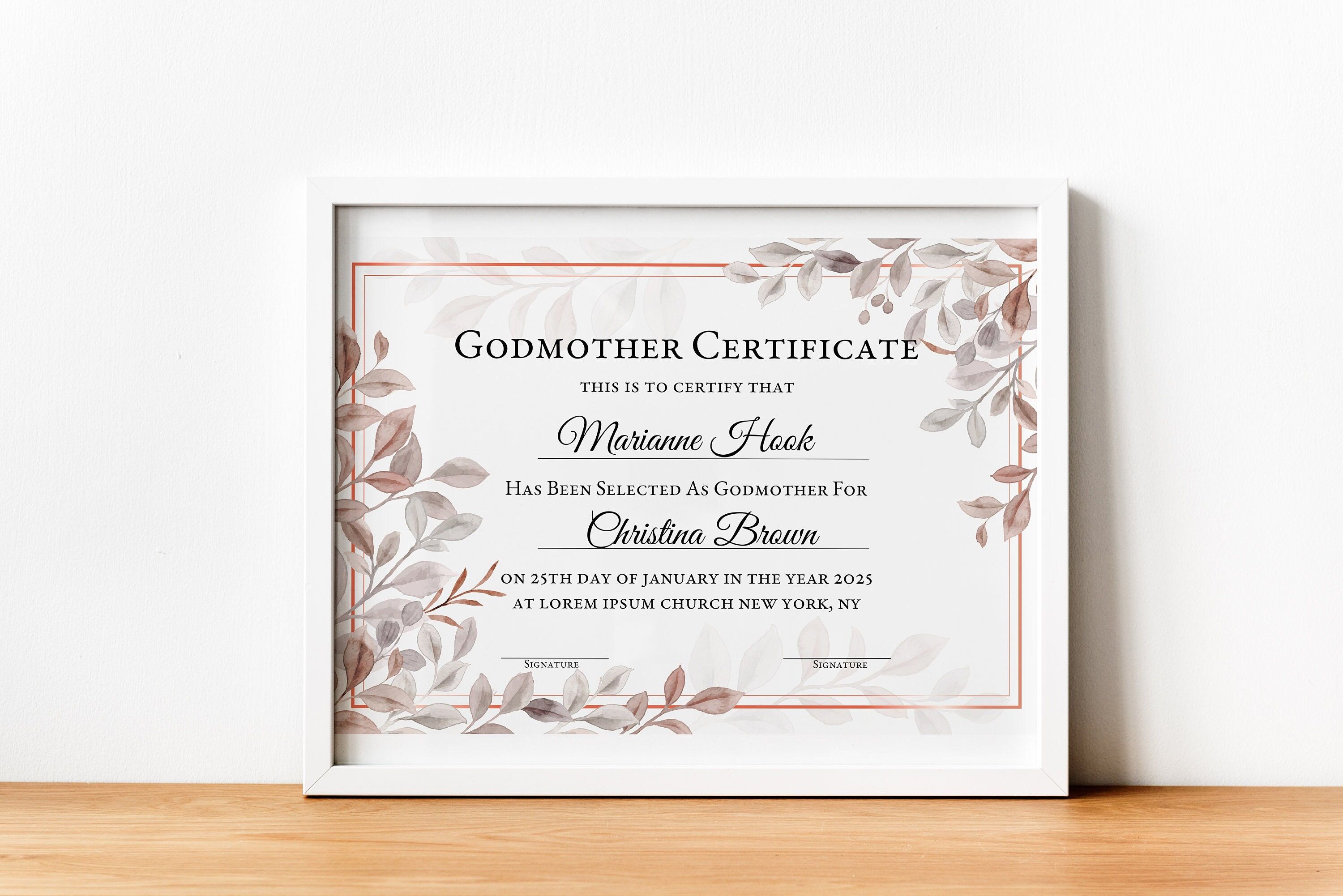 printable godmother certificates