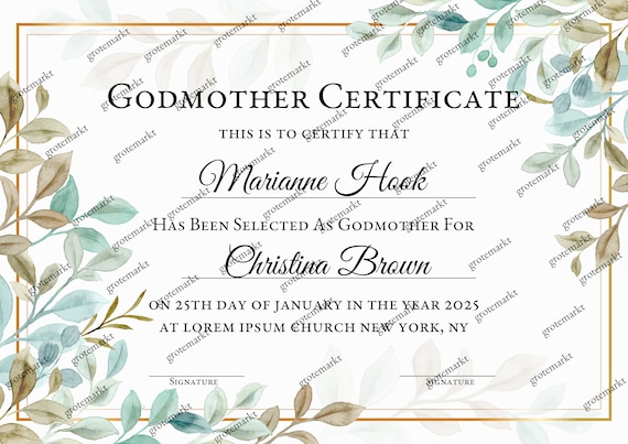 printable godmother certificates