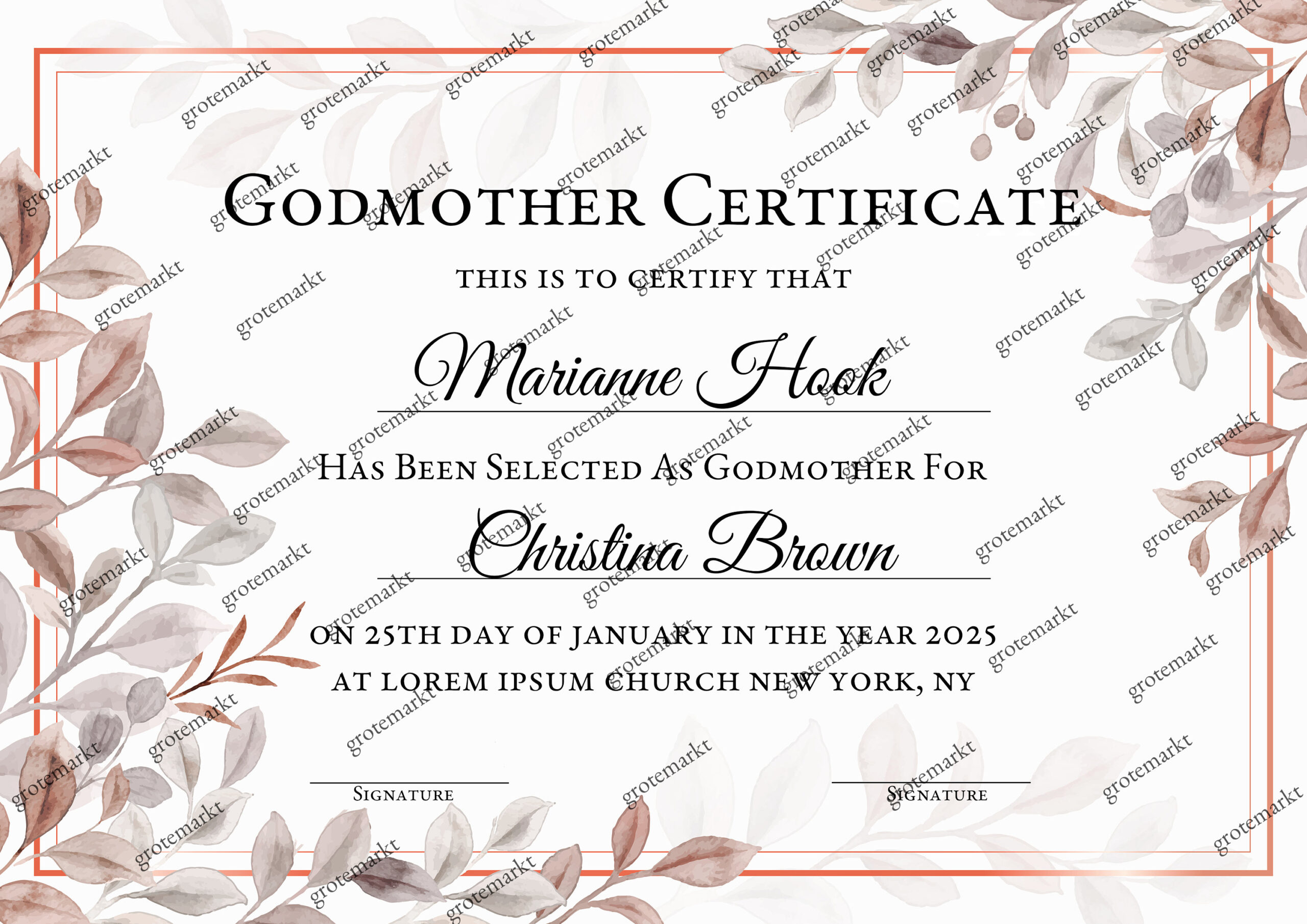 printable godmother certificates