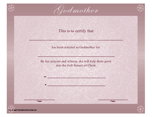 printable godmother certificates