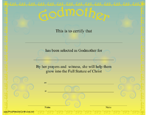 Godmother Certificate Printable Certificate