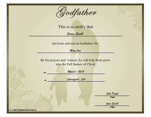 printable godmother certificates
