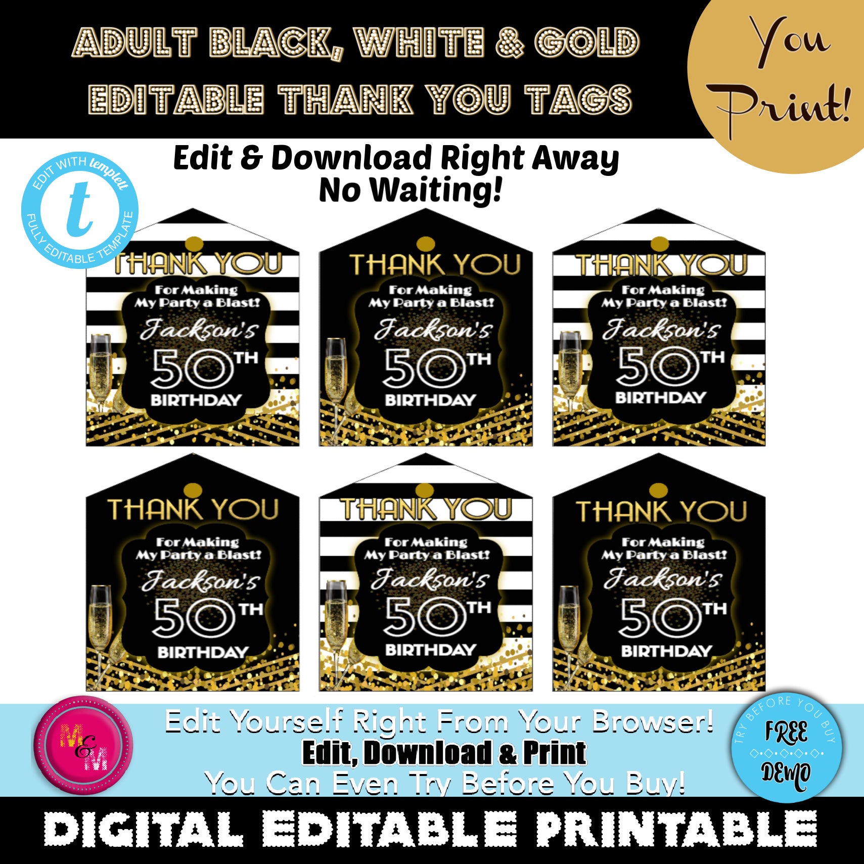 printable gold thank you tags