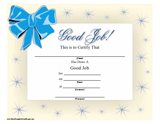 Kiddies Certificates for Job Well Done