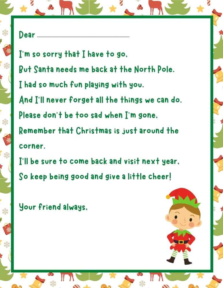 printable goodbye letters from elf on the shelf
