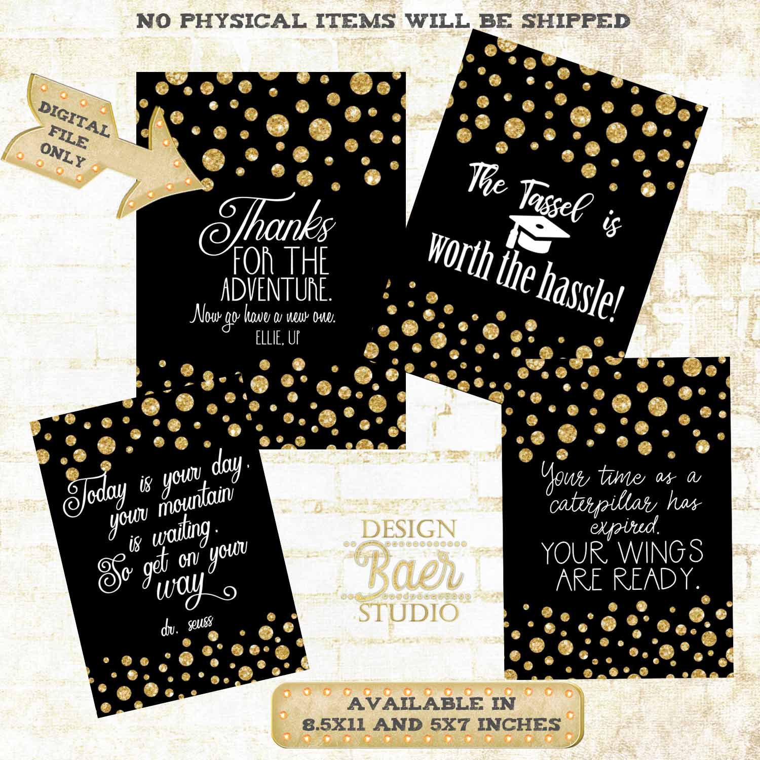 NEW Printable Graduation Signs, Black and Gold Graduation Digital Posters,  2519 - Baer Design Studio