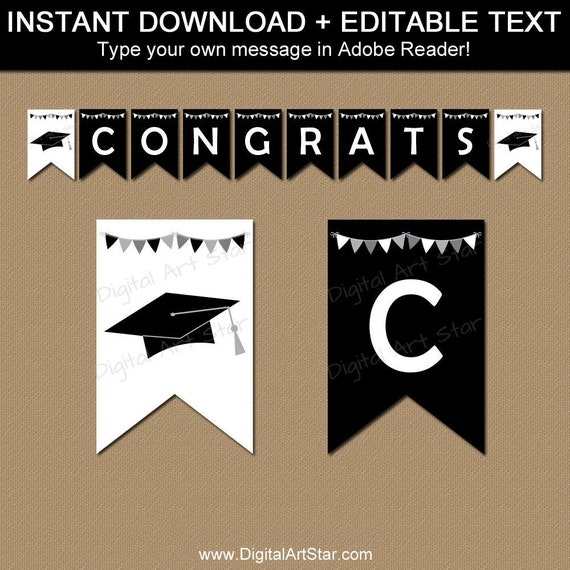 Printable Graduation Banner Template, Black and White Graduation ...