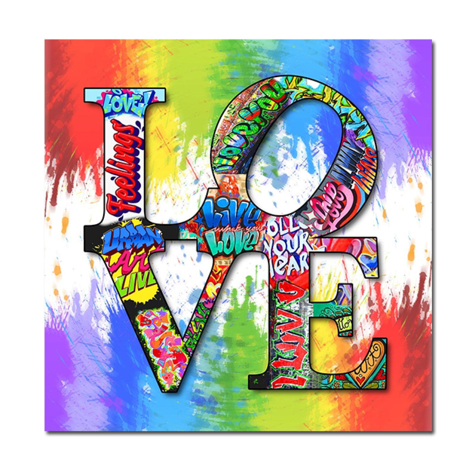 Colourful Love Letters Art Canvas Painting Abstract Print Poster Street  Graffiti Art Wall Picture for Living Room Home Decor 50 x 50 cm (20 x 20 ...