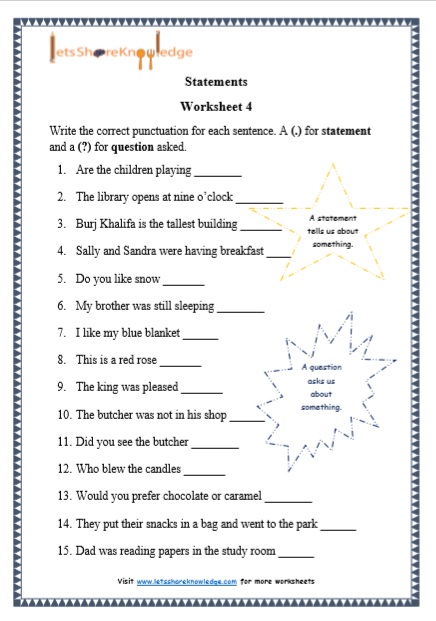 Grade 1 Grammar: Statements printable worksheets - Lets Share ...