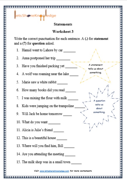 Grade 1 Grammar: Statements printable worksheets - Lets Share ...