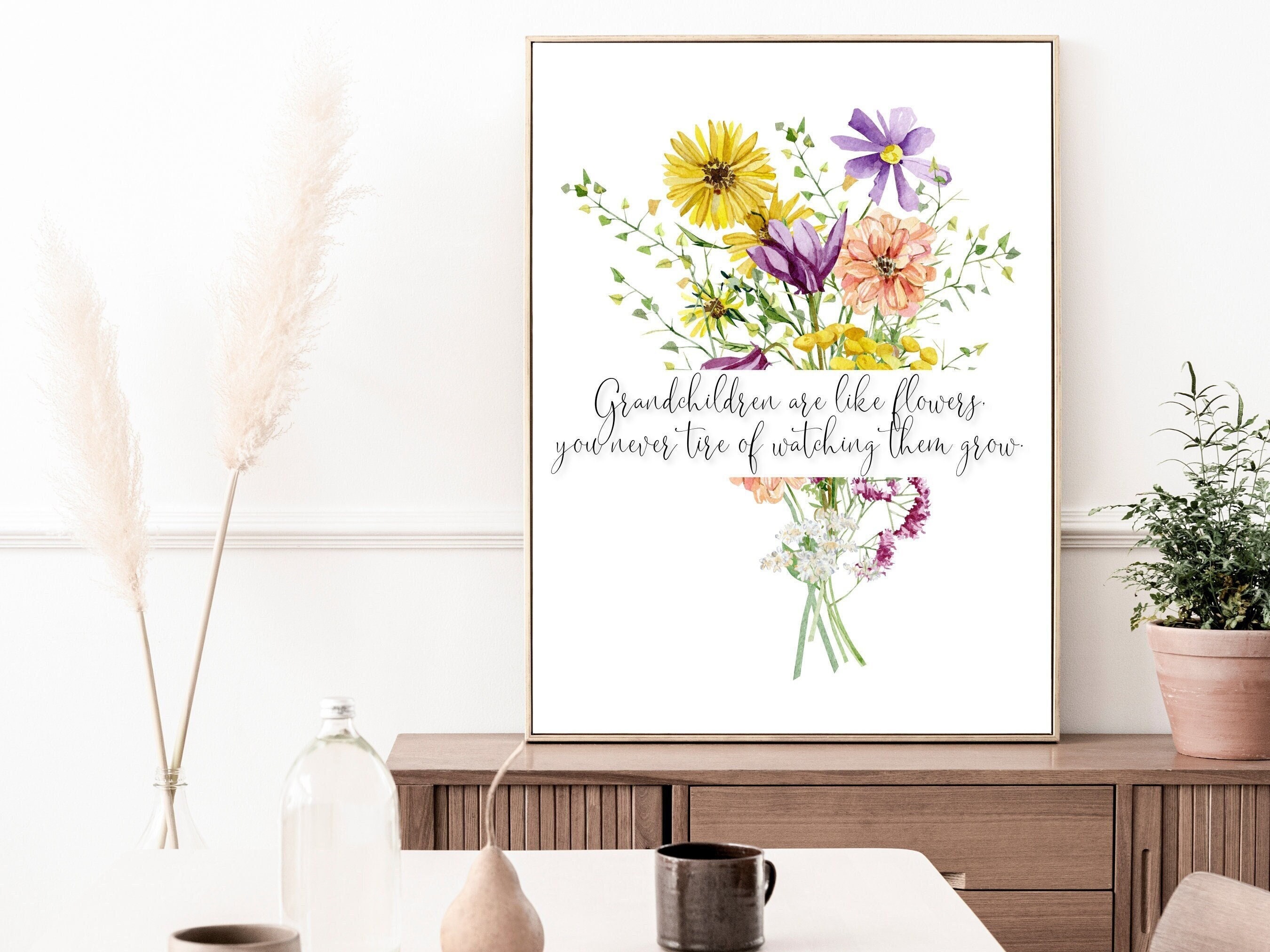 Mothers Day Gift, Grandchildren Quote Print, Floral Prints ...