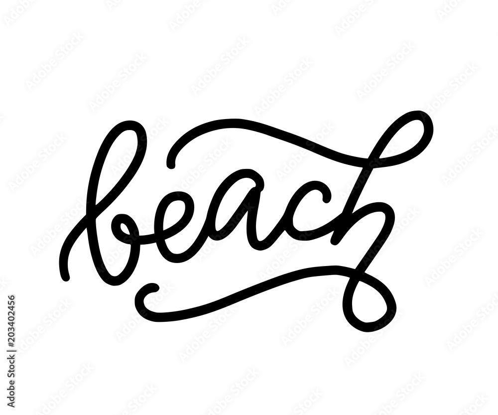 Beach text. Only one single word. Printable graphic tee. Design ...