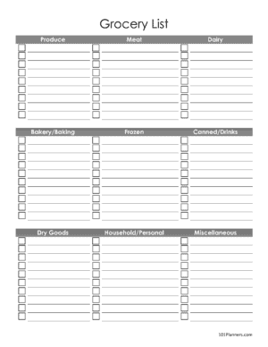 printable grocery list by category