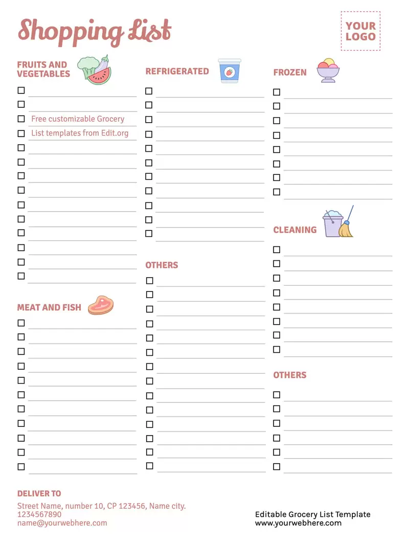 printable grocery list categories