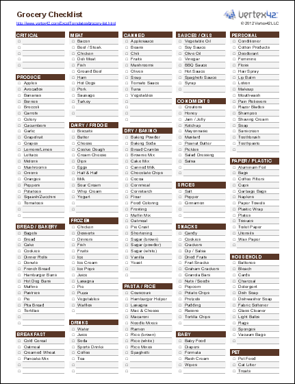 printable grocery list free