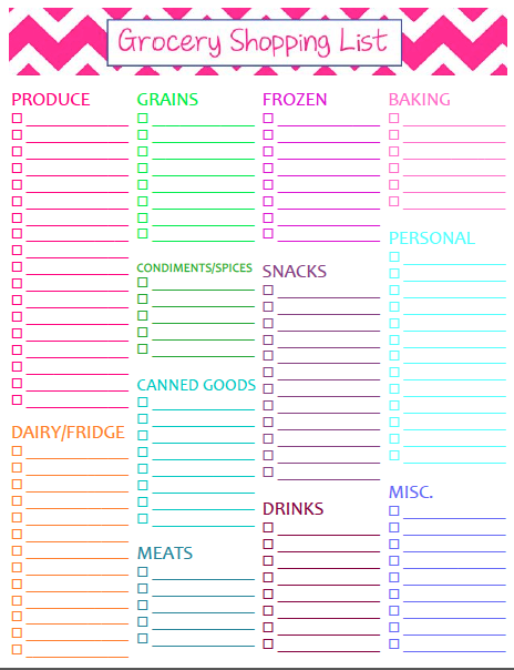 printable grocery list free
