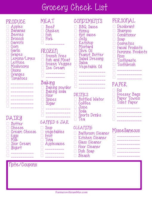 Free Grocery Shopping List Printable - Farmers Wife Rambles