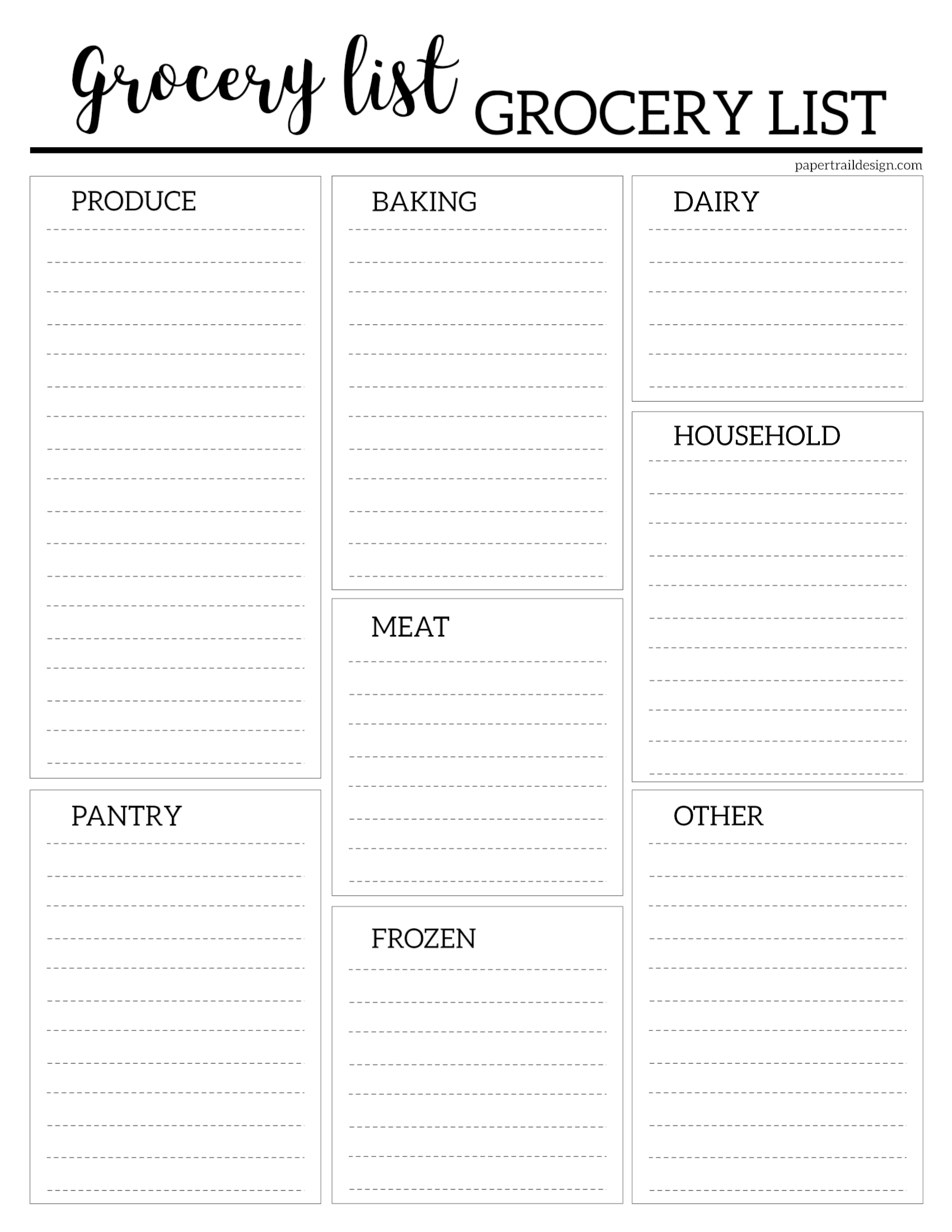 printable grocery list free