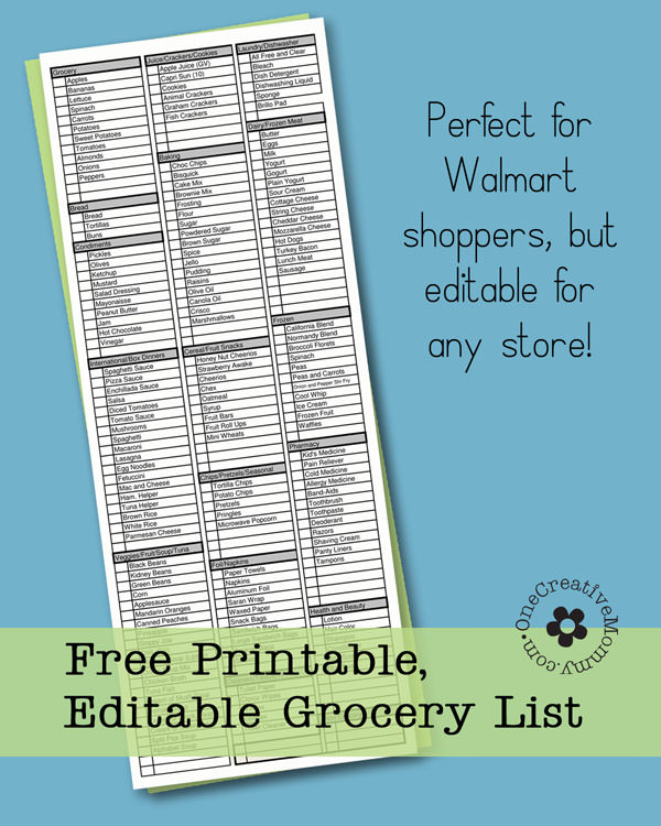 printable grocery list free