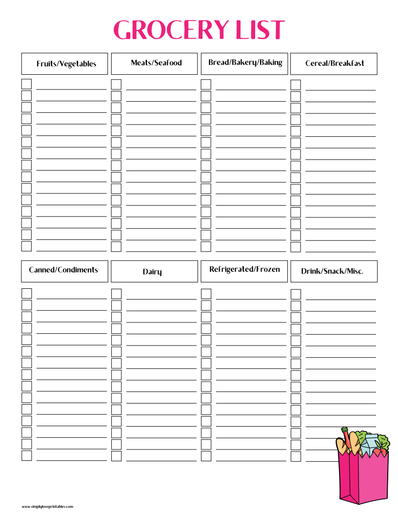 Free Grocery List Printables | Simply Love Printables