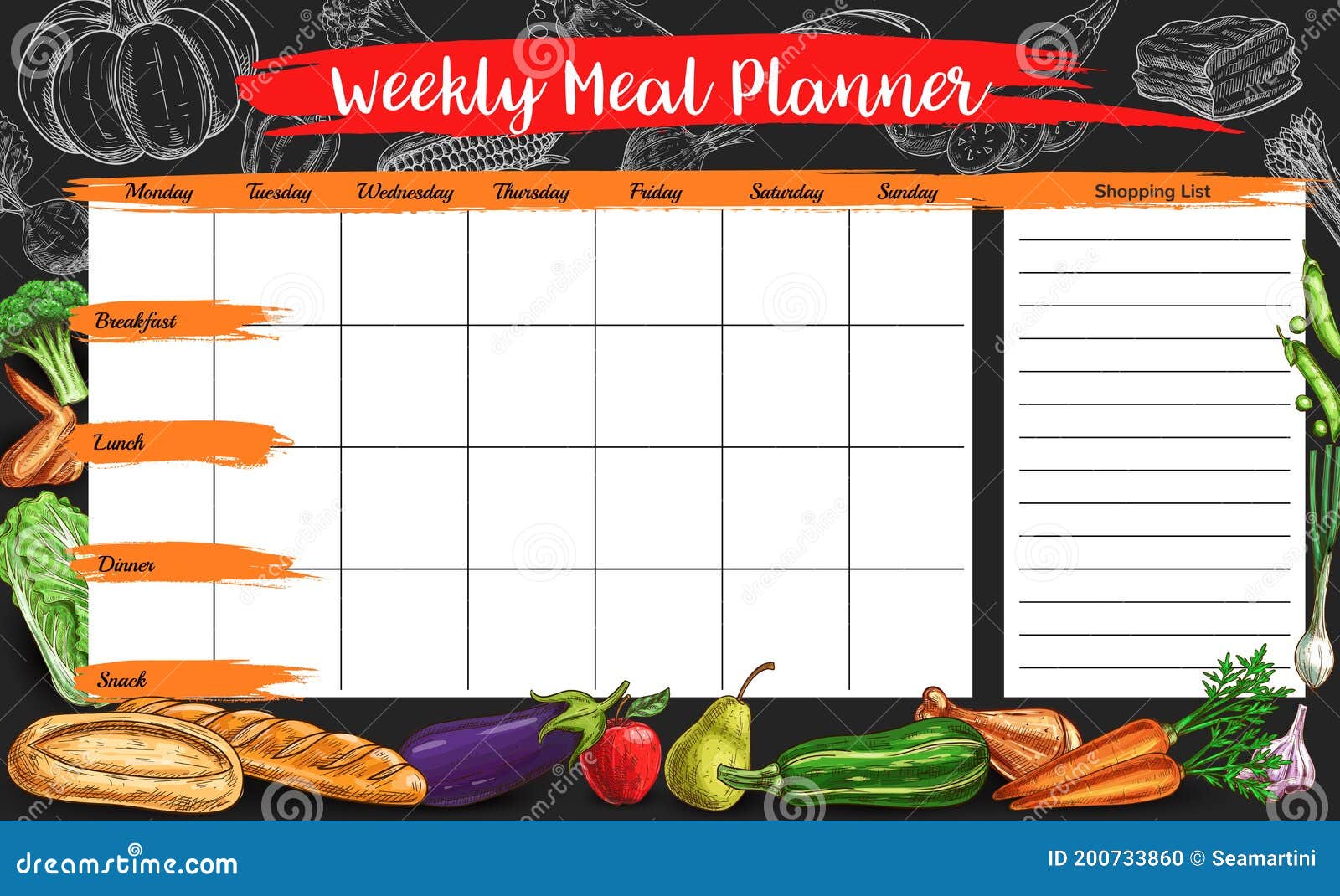 Weekly Meal Planner, Timetable, Week Food Plan Stock Vector ...
