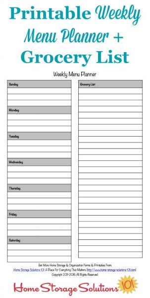 Printable Weekly Menu Planner Template Plus Grocery List