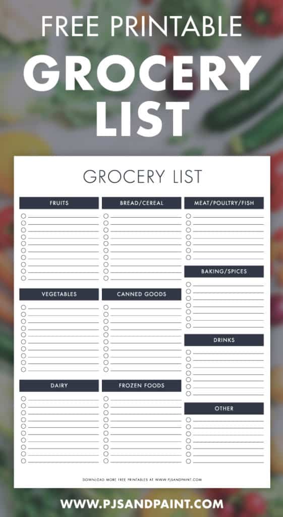 printable grocery list organizer
