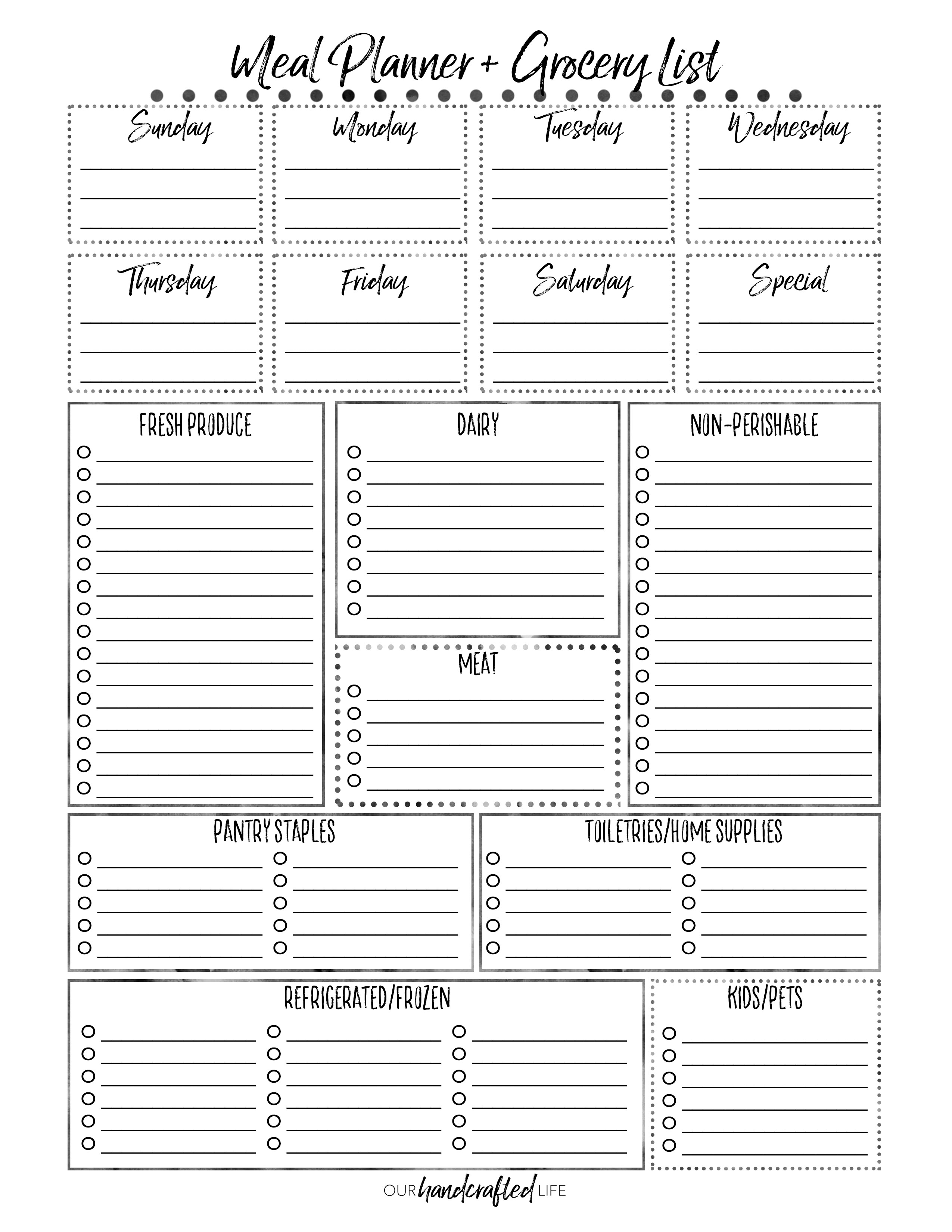 printable grocery list organizer