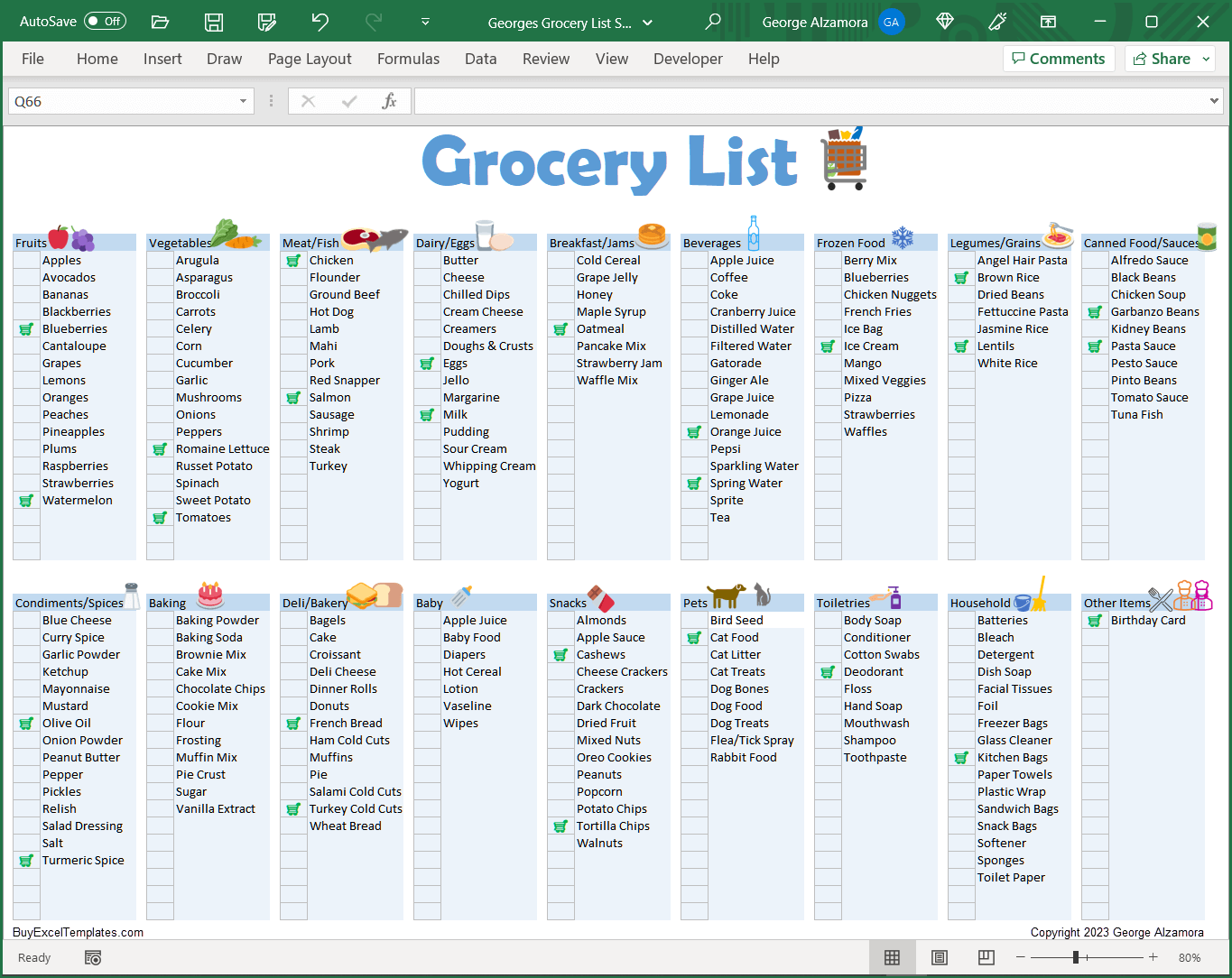 Grocery List Spreadsheet | Printable &  Editable Food Shopping ...