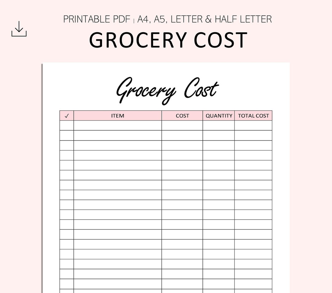 printable grocery list with prices
