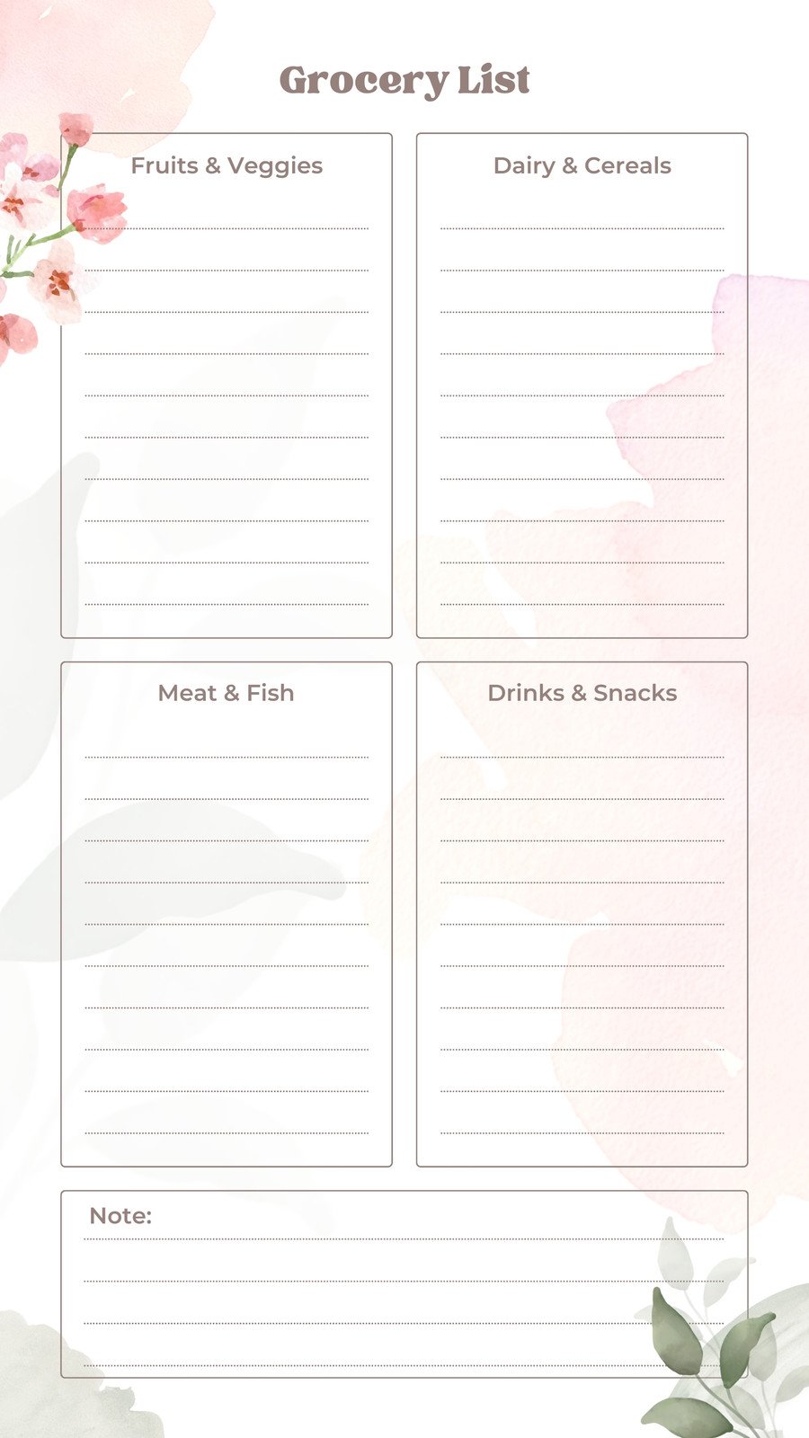Free printable grocery shopping list categories Download Free